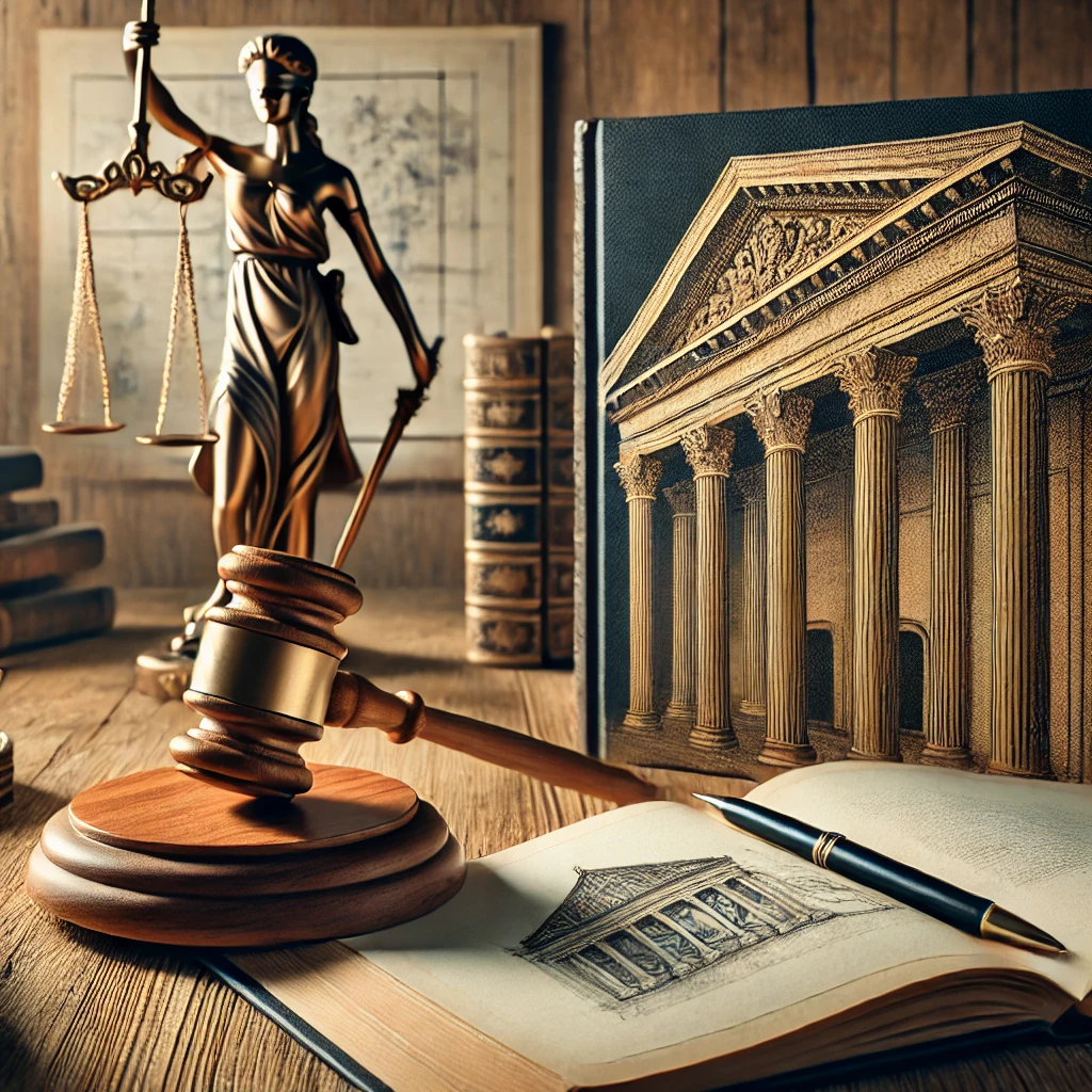 Obrazek posiada pusty atrybut alt; plik o nazwie DALLE-2025-02-08-09.11.25-A-realistic-image-depicting-legal-consultation-for-heritage-protection.-A-wooden-desk-with-an-open-law-book-a-judges-gavel-and-a-scale-of-justice-i.webp